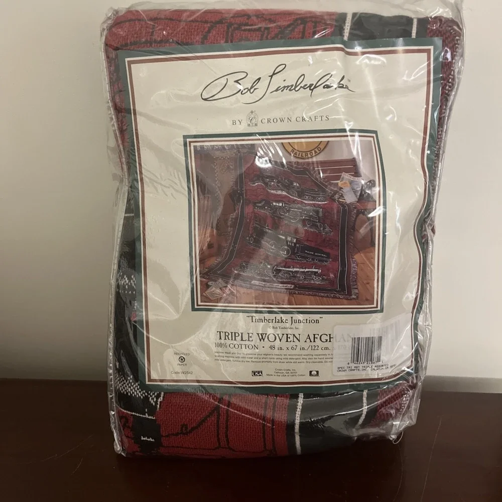 Vintage Bob Timberlake Junction Train Afghan Tapestry Throw NEW USA Crown Crafts